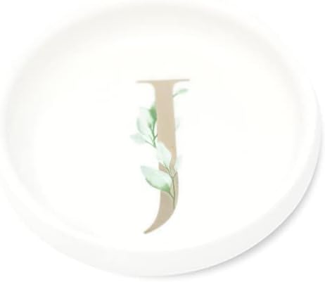 Trinket Tray Jewelry Dish with Monogrammed J in Gold Ring Holder - White Trinket Dish - Personalized Ring Dish or Jewelry Tray - Cedar & Ink (J) by CedarandInk