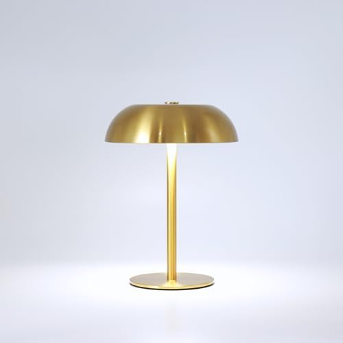 Cordless LED Mushroom Table Lamp, 5200mAh Battery, Dimmable 3 Color, Gold by JHWDHDTableLamp
