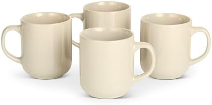 Amazon Basics Glazed Stoneware Coffee Mugs, Ceramic 4-Piece Set, 16 oz, Microwave and Dishwasher-Safe, Ivory by AmazonBasics
