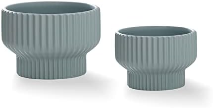 Puoyik 2 Piece Set of Flower Pots 8/6 inches, Ceramic Flower Pots with Drainage Holes, Indoor and Outdoor Plant Flower Planter (7.8/5.9 Blue) by Puoyikt