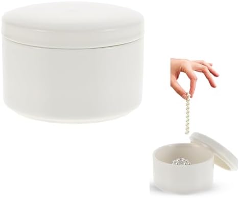 STOBAZA 3 Inch White Ceramic Jewelry Box with Lid, Small Round Porcelain Trinket Dish for Ring Earring, Minimalist Organizer Container for Vanity, DIY Paintable Favor for Wedding Valentine by EaseLiving