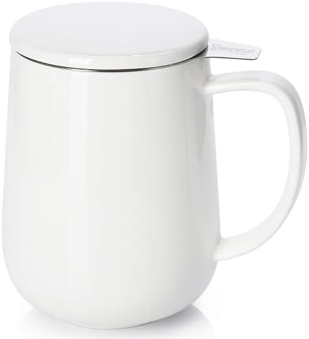Sweese 20 OZ Porcelain Tea Mug with Infuser and Lid, Loose Leaf Tea Cup, Gifts for Tea Lover - White by Sweese
