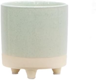 5in Two Tone Green Ceramic Footed Plant Pot, Green Pottery Container by Unknown