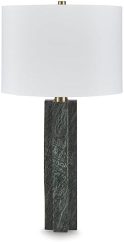 Signature Design by Ashley Keegan Table Lamp, Stately 28" Height, Green Marble and Metal Base with Drum Hardback Fabric Shade, Contemporary Lighting for Living Room, Green - Image 4