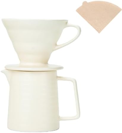 Pour Over Coffee Maker Set,Ceramic Coffee Maker With 40 pcs Paper Filter，15oz/450ml Pour Over Coffee Dripper (White) by Unknown