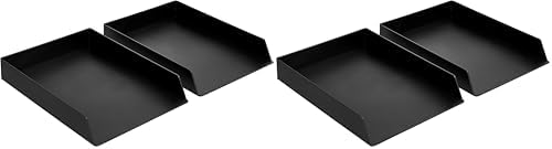 Amazon Basics Rectangular Plastic Desk Organizer, Letter Size Tray, 4-Pack, 9.7 x 2.2 x 13 inches, Black by AmazonBasics