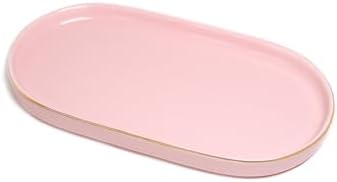 Ceramic Jewelry Dish, Perfume Vanity Tray, 7x4 Decorative Catch All Bowl for Trinket Key Ring, Small Bathroom Counter Tray, Soap Tray for Kitchen Sink (Pink) by HANKOR