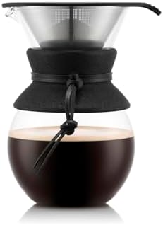 Bodum 34oz Pour Over Coffee Maker, High-Heat Borosilicate Glass with Reusable Stainless Steel Filter and Black Cork Grip - Made in Portugal by Bodum