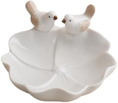 Lotus Leaf Bird Ceramic Jewelry Dish, Ring Tray for Women (White) by Dazuihou