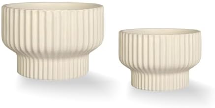 Puoyik 2 Piece Set of Flower Pots 8/6 inches, Ceramic Flower Pots with Drainage Holes, Indoor and Outdoor Plant Flower Planter (7.8/5.9beige) by Puoyikt