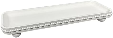 Dwellington Oval Wooden Decorative Tray, Farmhouse Style, Beaded Serving Tray for Living Room, Coffee Table (White) - Image 3