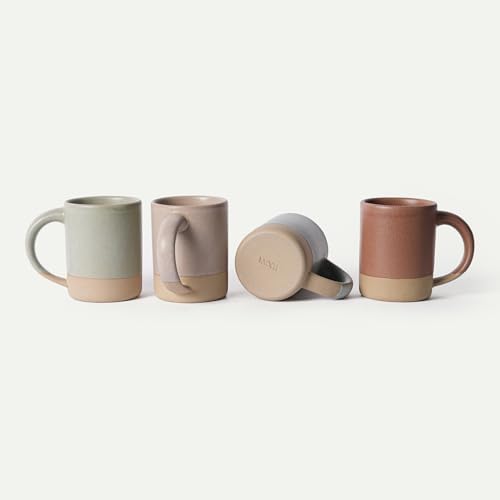 MORA Medium Mugs Set of 4, 16oz Ceramic Pottery Latte Mugs/Coffee Cups - Microwave and Dishwasher Safe - Harvest by MORA