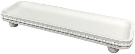Dwellington Oval Wooden Decorative Tray, Farmhouse Style, Beaded Serving Tray for Living Room, Coffee Table (White) - Image 2