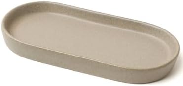 Matte Taupe Ceramic Bathroom Tray, Minimalist Vanity Organizer Dish by SHIIANN