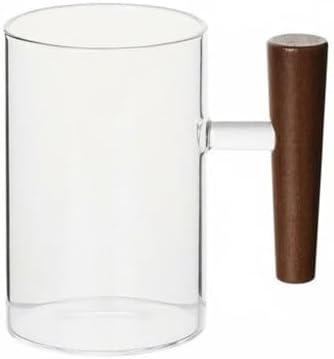 Wooden Handle Glass Mug Heat Resistant Clear Glass Tea Cup Minimalist Design Drinkware for Office, Wood Handle Cup by Unknown