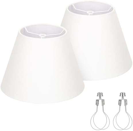 Small Lamp Shades Set of 2, 5.5" Top x 10" Bottom x 6.6" High, Small White Lamp Shades for Table Lamps, Fabric Lampshade Replacement for Bedside Lamp, Wall Sconces, Spider, Clip on Adapters Included by Seasidevillage