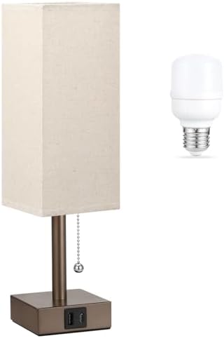 Brown Bedside Table Lamp for Bedroom - Desk Lamp For Nightstand, USB C+A by Aooshine