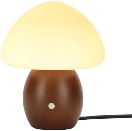 Mushroom Lamp with Touch Control Switch, Small Wooden Table Lamp with Glass Shade, 3 Way Dimmable Nightstand Lamp for Bedroom, G9 LED Bulb Included (Walnut Color&Opal White Glass Shade) - Image 2