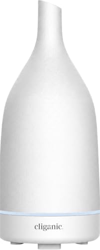 Cliganic Ceramic Aromatherapy Diffuser for Essential Oils (White) - 7 Color Lights, Cool Mist, Auto Shut Off for Home & Office by Cliganic