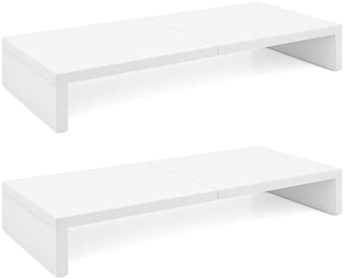 TEAMIX 2 Pack White Monitor Stand Riser 20 inch, Wooden Desktop Stand Shelf by TEAMIX