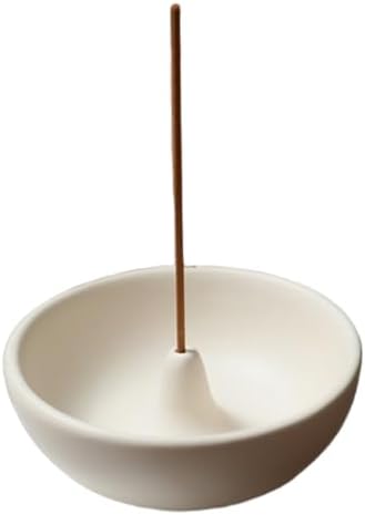 Cream White Ceramic Incense Holder Bowl - 3 Inch Round Incense Burner for Meditation, Home Decor, Ash Catcher with Center Hole for Thin Sticks (Cream White) by werdecade