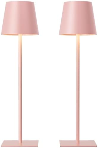 Kakanuo Pink Cordless Rechargeable Table Lamp, 2 Pack Portable Desk Lamp with 5000mAh Battery, Touch Control Stepless Dimming, Wireless Night Light for Dining, Outdoor Camping by KakanuoLightings