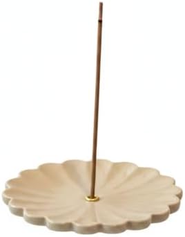 Solid Beige Ceramic Decorative Holder with Weighted Base, Compact Flower Petal Tray for Desk Organization and Home Decor by Unknown