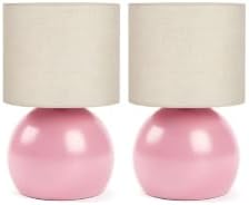 Modern Pink Table Lamp Set of 2, 6.2X6.2X10.4 Inch Small Bedside Nightstand Light, with Linen Shade and Included LED Bulb, for Bedroom Living Room by LAMP