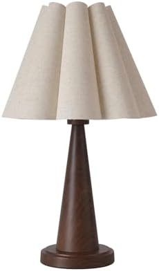 KUNJOULAM Boho Table Lamp, Modern Bedside Nightstand Lamp with Linen Lampshade, Wood Grain Metal Base Retro Desk Light for Bedroom Living Room Office (Without Buld) by KUNJOULAM