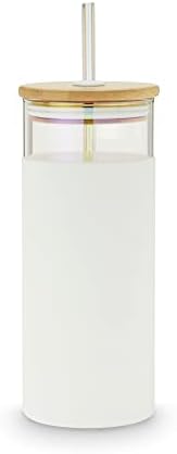 Pinky Up Katherine Insulated Glass Tumbler with Lid, Straw and Silicone Sleeve, Iced Coffee Tumblers, Smoothie Cup to Go, 24 oz, Set of 1, White - Image 7