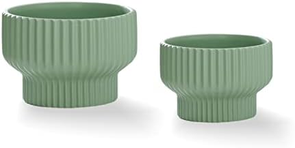 Puoyik 2 Piece Set of Flower Pots 8/6 inches, Ceramic Flower Pots with Drainage Holes, Indoor and Outdoor Plant Flower Planter (7.8/5.9 Green) by Puoyikt