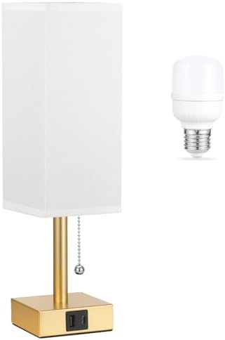 Gold Bedside Table Lamp for Bedroom - Desk Lamp For Nightstand, USB C+A by Aooshine