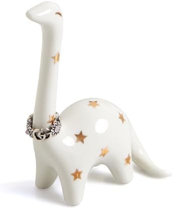 PUDDING CABIN White Dinosaur Ring Holder, Engagement Wedding Ring Stand, Dinosaur Gifts, Cute Preppy Room Decor, Birthday Gifts for Women Her Girls Friends, Bridal Shower Bridesmaid Gifts by PUDDINGCABIN