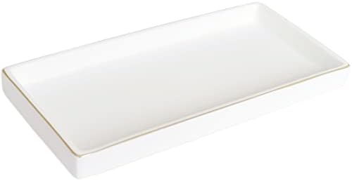 10 x 5 Ceramic Bathroom Tray for Countertop, Decorative Vanity Tray for Dresser Tops, Small Rectangular Trays for Perfume, Candle, Jewelry, Cosmetics (White) by HANKOR