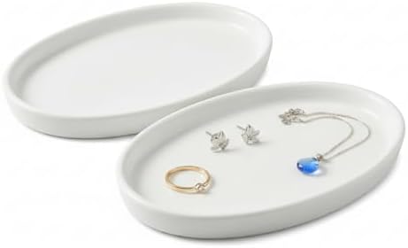 White Ceramic Trinket Tray Decorative Jewelry Dish for Vanity Ring by ABMax