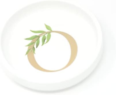 Trinket Tray Ring Dish with Personalized O in Gold Foil and Greenery - White Ring Dish- Monogrammed Trinket Dish or Jewelry Bowl - Cedar & Ink (O) by CedarandInk