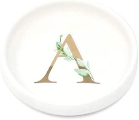 Trinket Tray Jewelry Dish with Monogrammed A in Gold Ring Holder - White Trinket Dish - Personalized Ring Dish or Jewelry Tray - Cedar & Ink (A) by CedarandInk