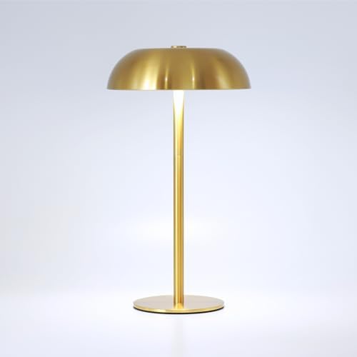 Cordless 11" Mushroom Table Lamp with Dimmable 3 Color, 5200mAh, Gold by JHWDHDTableLamp