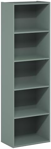 Furinno LUDER Book Shelf, 5-Tier Bookshelf, Bookcase with Open Shelves, 9.4 x 15.8 x 52, Easy Assembly, for Living Room, Bedroom, Home Office, Sage Green - Image 6