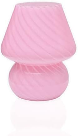 BSOD Pink Mushroom Lamp,Glass Mushroom Bedside Table Lamps Translucent Murano Vintage Style Striped Small Nightstand Desklamp Swirl Light for Home Decor, Dining, Living, Bedroom, Gift (Stripe Pink) - Image 6