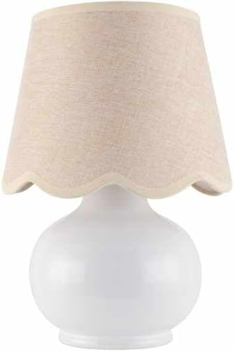 Benton Ceramic Table Lamp with Fabric Shade – 13" Bedside Accent Lamp for Bedroom, Living Room & Nightstand (Beige Cream) by TORONATA