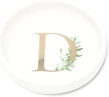 Cedar & Ink Monogrammed Jewelry Tray - Trinket Dish with Gold Ring Holder - Personalized D in White by CedarandInk