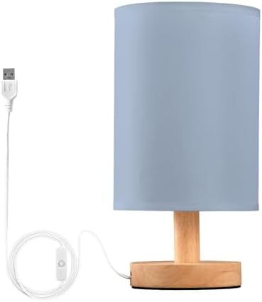 DOMIKING Lignt Blue Pattern Bedside Table Lamp for Bedroom Small Lamps for Nightstand Lamp with Fabric Linen Shade LED Desk Lamps for Living Room Dorm Nursery Home Office by DOMIKING