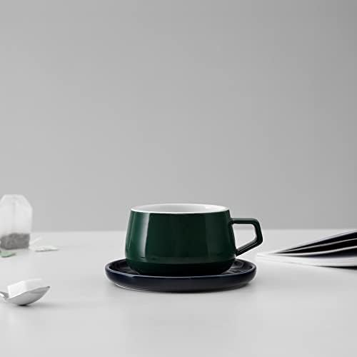 VIVA Ella Green Porcelain Coffee, Latte, Cappuccino Cup with Saucer Set, 9 oz / 260 ml - Image 2