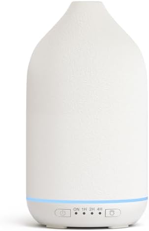 SALKING 200ml Ceramic Essential Oil Diffuser, Stone Diffusers for Essential Oils, Ultrasonic Aromatherapy Diffusers with with 7-Color LED Lights Timers, for Office Bedroom Home (White) by SALKING