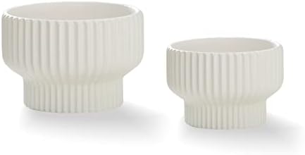 Puoyik 2 Piece Set of Flower Pots 8/6 inches, Ceramic Flower Pots with Drainage Holes, Indoor and Outdoor Plant Flower Planter (7.8/5.9 White) by Puoyikt