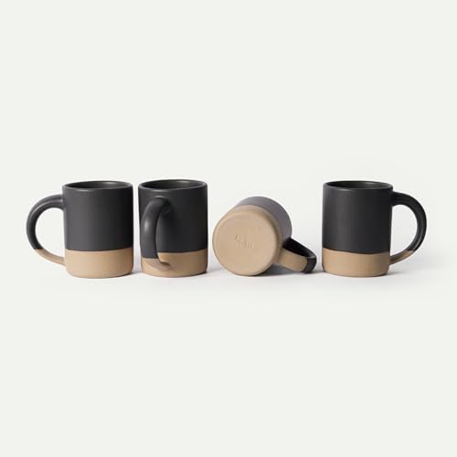 MORA Medium Mugs Set of 4, 16oz Ceramic Pottery Latte Mugs/Coffee Cups - Microwave and Dishwasher Safe - Liquorice by MORA
