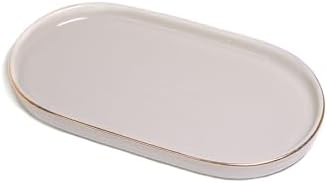 Ceramic Jewelry Dish, Perfume Vanity Tray, 7x4 Decorative Catch All Bowl for Trinket Key Ring, Small Bathroom Counter Tray, Soap Tray for Kitchen Sink (Grey) by HANKOR