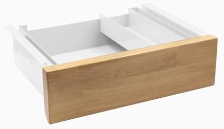 Desky Minimal Under Desk Drawer – Slim Pull-Out Metal Storage Organizer for Sit-Stand Desks, Smooth Glide, Space-Saving Design, Easy Mount, Light Oak Rubberwood & White Frame by Desky