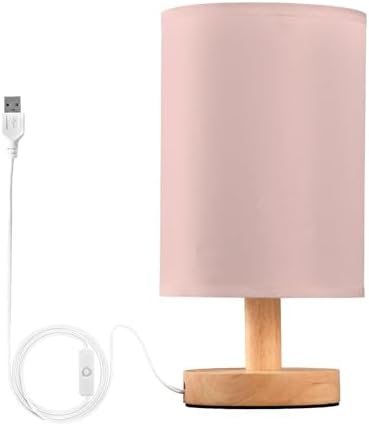 Pale Pink Print Bedside Table Lamp for Bedroom Small Lamps for Nightstand Lamp with Non-Slip Base Night Light Lamps for Living Room Home Office Dorm Kids Room by DOMIKING